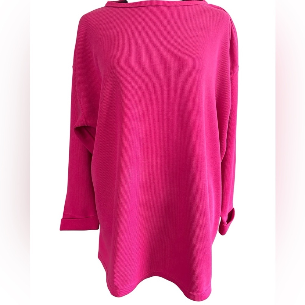 Express Tricot Hot Pink Ribbed Oversized Tunic Sweatshirt Y2K 2000s Size Large
